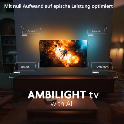 Philips Ambilight 55OLED810 4K OLED Smart TV - 55 Zoll Display mit P5 AI Perfect Picture Engine Ultra HD, Titan OS, Dolby Vision und Atmos Sound - Funktioniert mit Alexa und Google Sprachassistent
