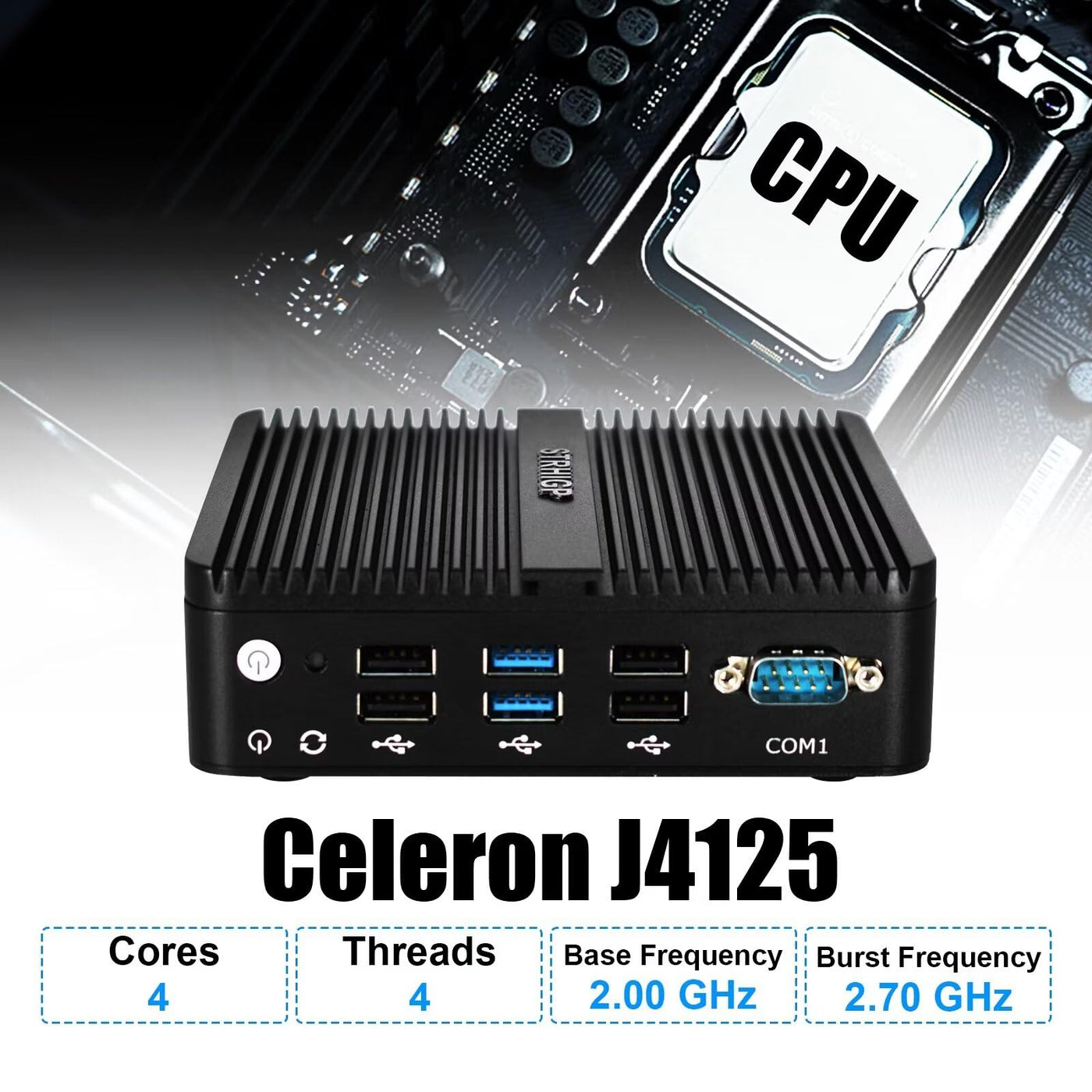 STRHIGP Firewall Mini PC OPNsense Appliance Celeron J4125 4 * 2.5GbE Ethernet LAN, 8GB DDR4 128GB SSD, VPN Router Hardware AES-NI Fanless Computer, HD, COM, 6USB, SIM Slot Home IT Industry