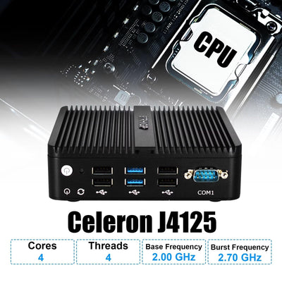STRHIGP Firewall Mini PC OPNsense Appliance Celeron J4125 4 * 2.5GbE Ethernet LAN, 8GB DDR4 128GB SSD, VPN Router Hardware AES-NI Fanless Computer, HD, COM, 6USB, SIM Slot Home IT Industry
