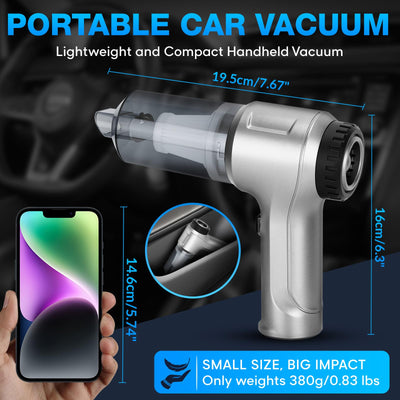 VEUWOLM Handstaubsauger, 12000Pa Handstaubsauger Akku, 3 in 1 Auto Staubsauger Staubgebläse Druckluft Handsauger, USB Wiederaufladbarer Mini Staubsauger, Tastatursauger für Auto, Haus, Büro, Silber