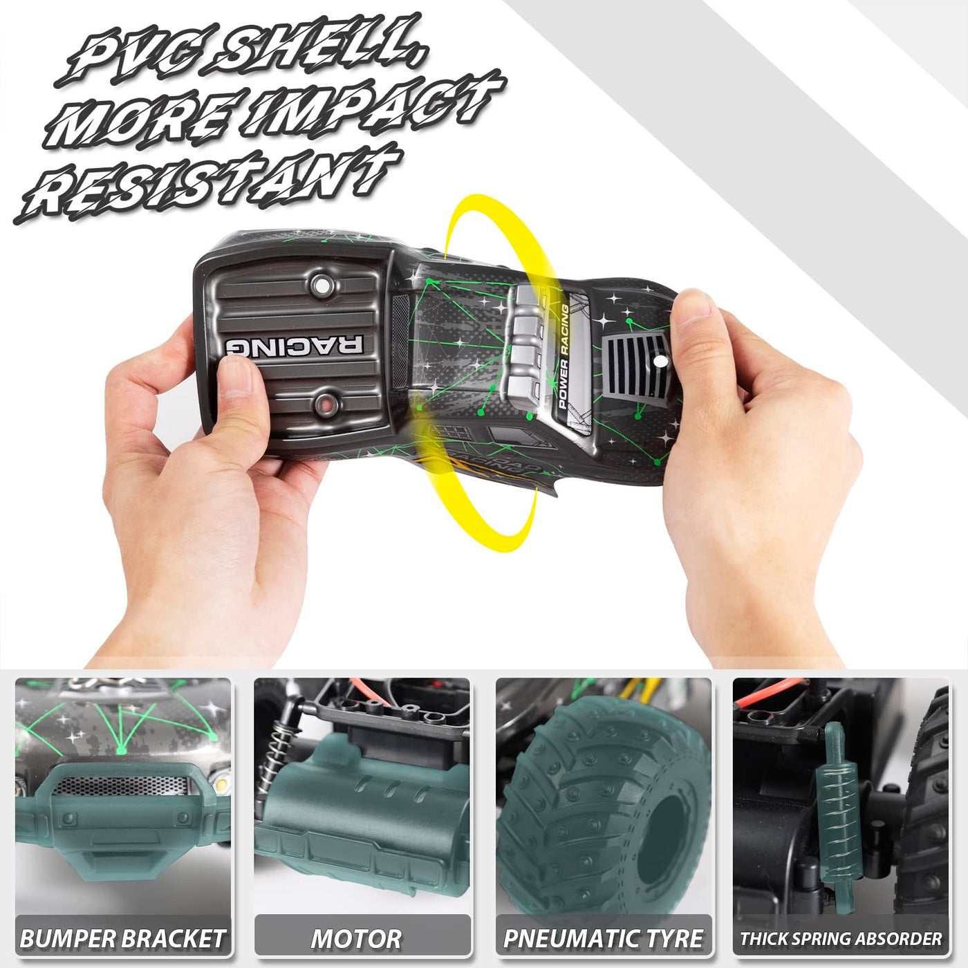 KINSAM Ferngesteuertes Auto, 20 km/h für Kinder ab 6 8 10 Jahre,Spielzeug Monstertruck Ferngesteuert mit 2 Akku 1000Mah(60min Spielzeit),2.4GHz RC Car für Anfänger,RC Buggy Offroad mit 2 Karosserien ﻿