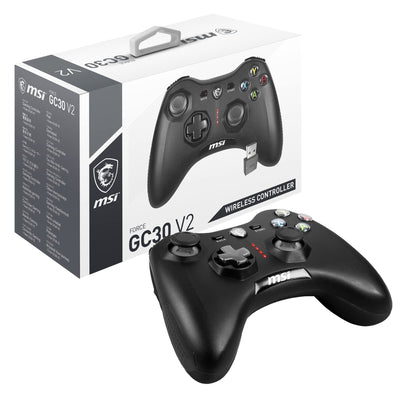 MSI FORCE GC30 V2 Kabelloser PC-Gamepad Controller - 2,4 GHz, 600mAh Li-Ionen-Akku, austauschbare D-Pad-Abdeckungen, zwei Vibrationsmotoren, USB 2.0 - schwarz, kabelgebunden/kabellos