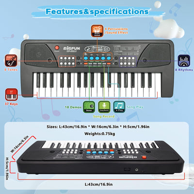 37 Tasten Kinder Klavier mit Mikrofon,Klavier Keyboard Kinder,Einführendes Musiktraining,Elektronische Keyboard für Kinder ab 3 4 5 6 7 8 Jahren,Geschenke für Jungen Mädchen Anfänger