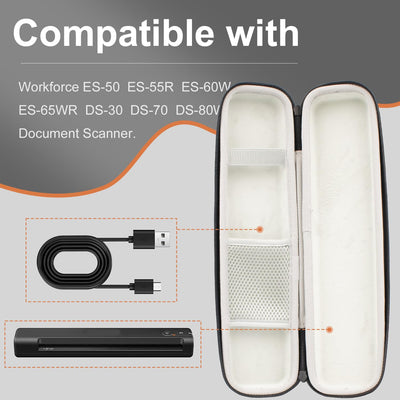 Hartschalen-Tragetasche, kompatibel mit Epson Workforce ES-50/ES-55R/ ES-60W/ES-65WR/DS-30/DS-70/DS-80W und Epson RapidReceipt RR-60/70W tragbarem Dokumentenscanner