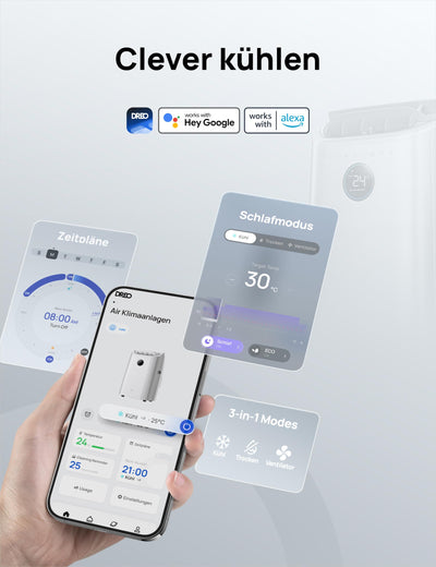 Dreo Tragbare Klimaanlagen, 12.000 BTU Klimaanlage für Schlafzimmer mit abflussfreier Kühlung, APP/Stimme/Fernbedienung, 24h Timer mit Ventilator & Luftentfeuchter, AC516S