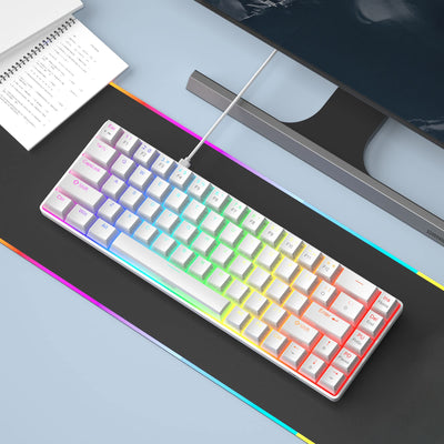 MageGee Tragbare 60% mechanische Gaming-Tastatur, roter Schalter, PBT Pudding-Tastenkappen, RGB-Hintergrundbeleuchtung, Mini-kabelgebundene Büro-Tastatur für Windows Laptop PC,Weiß
