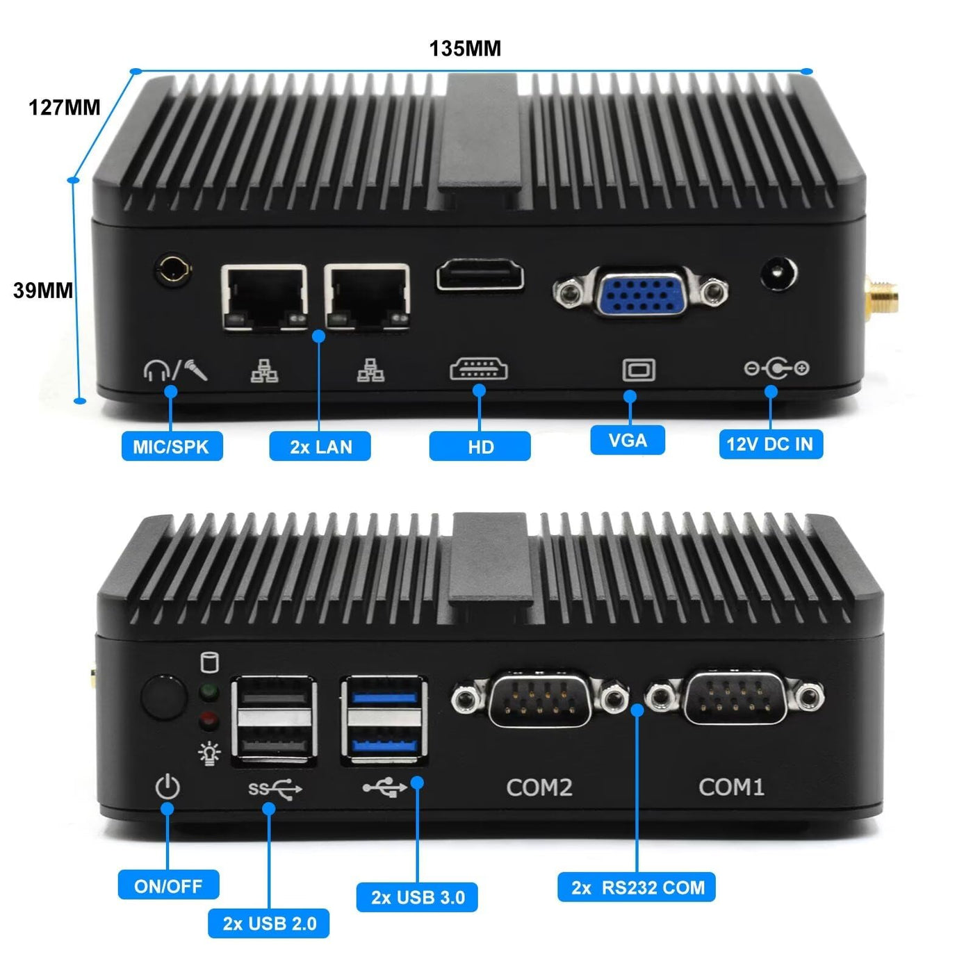 WEIDIAN Mini Industrie PC Lüfterloser PC Celeron J4125 8GB RAM 256GB SSD 2LAN HD VGA Win11 Mini PC Lüfterlos Hohe Leistung Kompaktes Design Embedded Industrie Mini Computer, Lüfterloser Mini PC