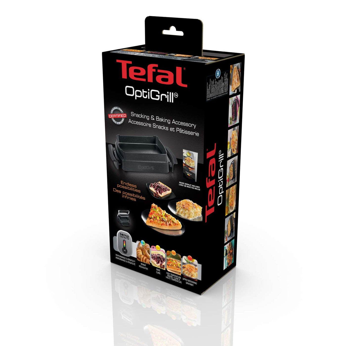 TEFAL OptiGrill Snacking & Baking Backschale, antihaftbeschichtet, wärmeisolierte Griffe, für Brot, Aufläufe, Süßes, etc., OptiGrill + und OptiGrill Elite, schwarz, Backschale XA725870