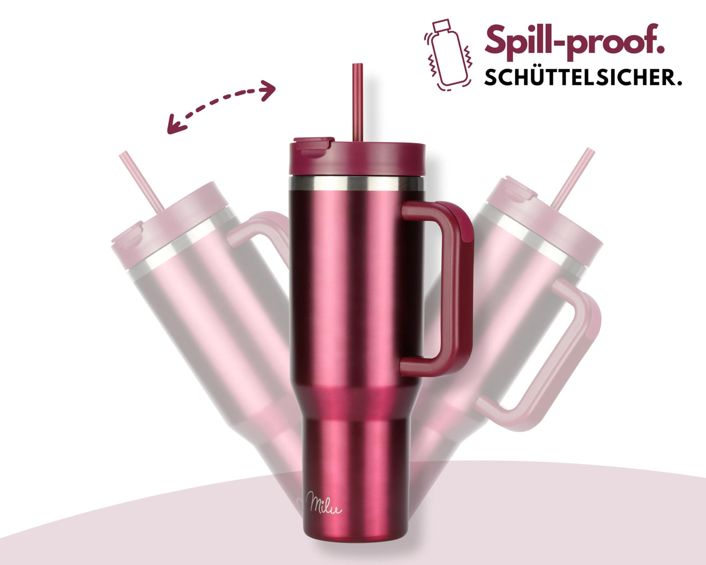 Milu Thermobecher 1200ml mit Strohhalm und Henkel 48h Eis/24h kalt/12h heiß Edelstahl Tumbler 40oz mit Griff Isolierbecher to go Isolierflasche Trinkflasche doppelwandig isoliert (Berry, 1,2L)