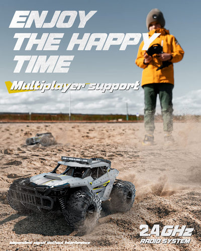 Tecnock Ferngesteuertes Auto 1:16 mit Scheinwerfer und Fahrgestellbeleuchtung, All Terrain Off Road RC Monstertruck 2,4GHz Spielzeug, 2 Akku für 60 Min. Laufzeit - Geschenk für Erwachsene Kinder