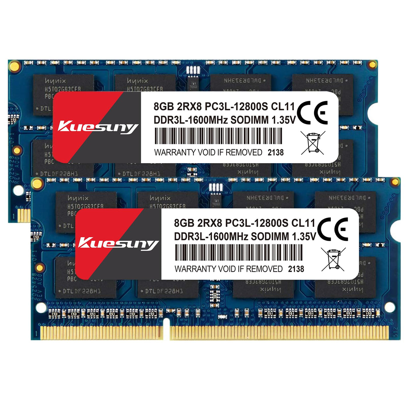 Kuesuny 16GB Kit (2x8GB) DDR3L 1600MHz SODIMM RAM 16GB DDR3 PC3/PC3L-12800S 1,5 V / 1,35 V CL11 204Pin 2RX8 Dual Rank Nicht-ECC Speicher DDR3L RAM PC3 Sodimm für Notebook Laptop Upgrade