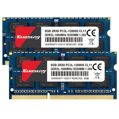 Kuesuny 16GB Kit (2x8GB) DDR3L 1600MHz SODIMM RAM 16GB DDR3 PC3/PC3L-12800S 1,5 V / 1,35 V CL11 204Pin 2RX8 Dual Rank Nicht-ECC Speicher DDR3L RAM PC3 Sodimm für Notebook Laptop Upgrade