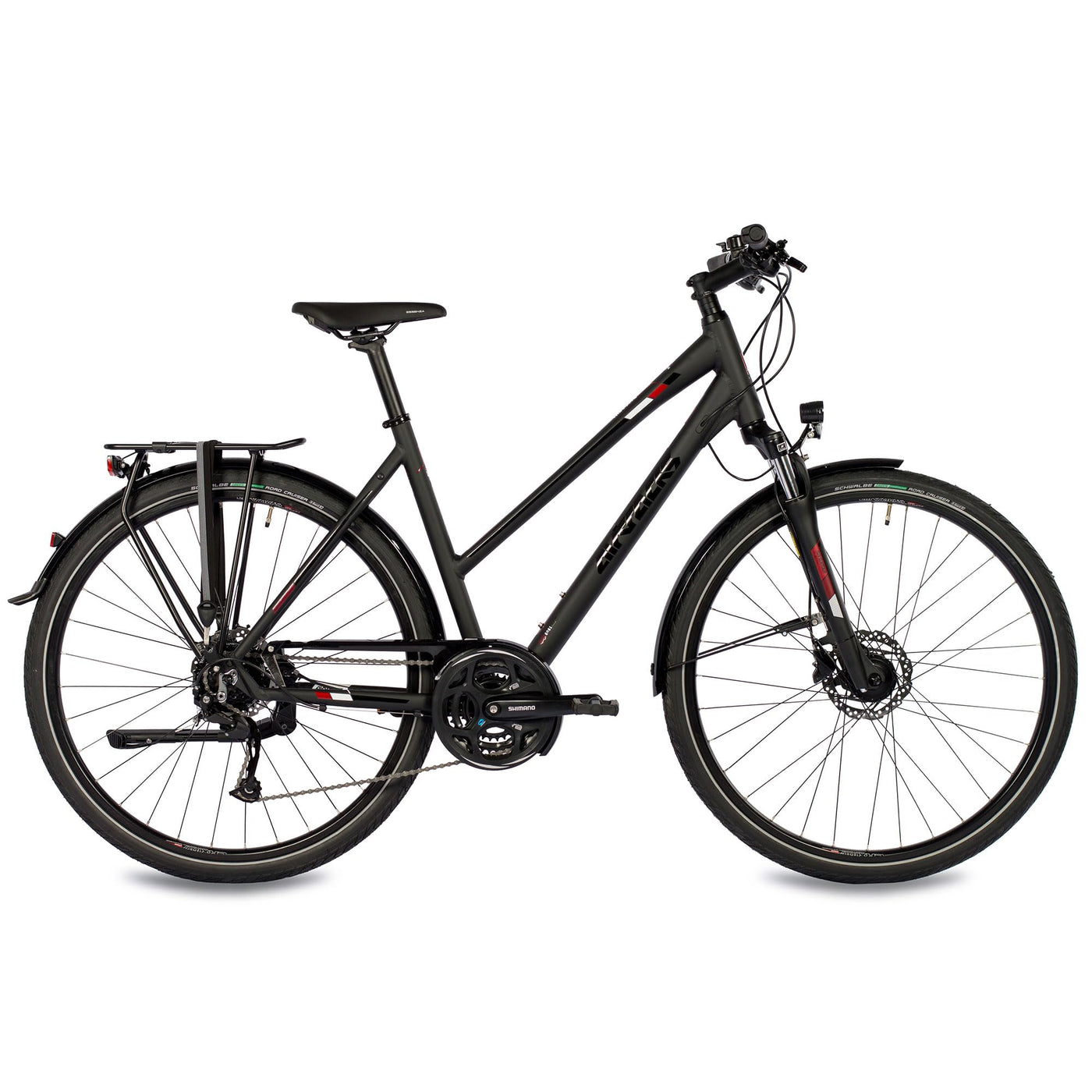 Airtracks Damen Trekking Fahrrad 28 Zoll Trekkingbike TR.2830 Trekkingrad Bike City 24 Gang Shimano ALIVIO RD-M3100 SGS Kettenschaltung Nabendynamo Schwarz Matt - Damen 48cm Körpergröße 155-170cm
