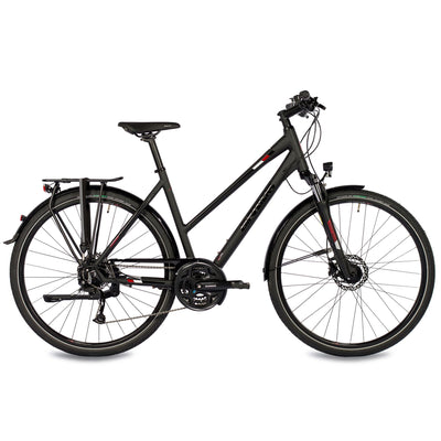 Airtracks Damen Trekking Fahrrad 28 Zoll Trekkingbike TR.2830 Trekkingrad Bike City 24 Gang Shimano ALIVIO RD-M3100 SGS Kettenschaltung Nabendynamo Schwarz Matt - Damen 48cm Körpergröße 155-170cm