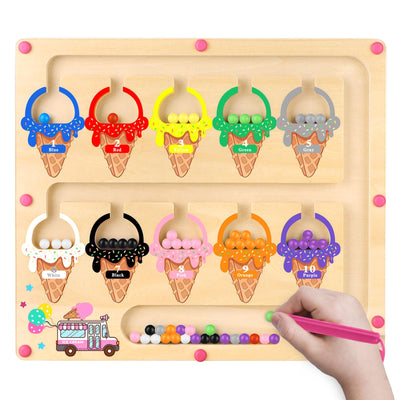 Montessori Spielzeug ab 3 4 Jahre Magnetspiel Labyrinth Geschenk für Mädchen Junge Kind 3 Jahre Spielzeug Mädchen Junge Kinder Holzspielzeug Zahlen und Farben Lernspiele Motorikspielzeug