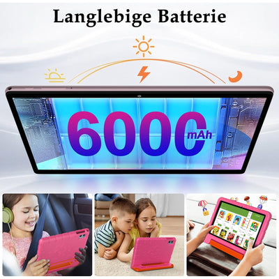 ZIOVO Tablet 10 Zoll Android mit 20GB RAM+128GB ROM(TF 1TB), 5G WiFi 6, Octa-Core, Widevine L1, Face ID, 1280 * 800, 6000mAh, Bluetooth 5.0, GMS Certified Tablet mit Eva Case - Rosa