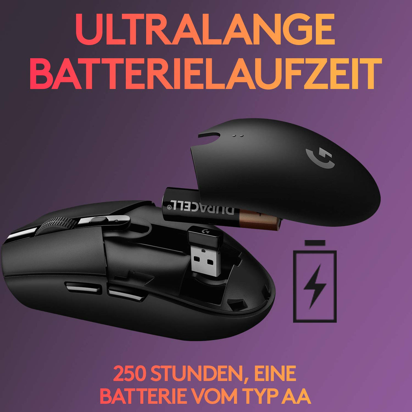 Logitech G305 LIGHTSPEED kabellose Gaming-Maus mit HERO 12K DPI Sensor, Wireless Verbindung, 6 programmierbare Tasten, 250 Stunden Akkulaufzeit, Leichtgewicht, PC/Mac - Schwarz