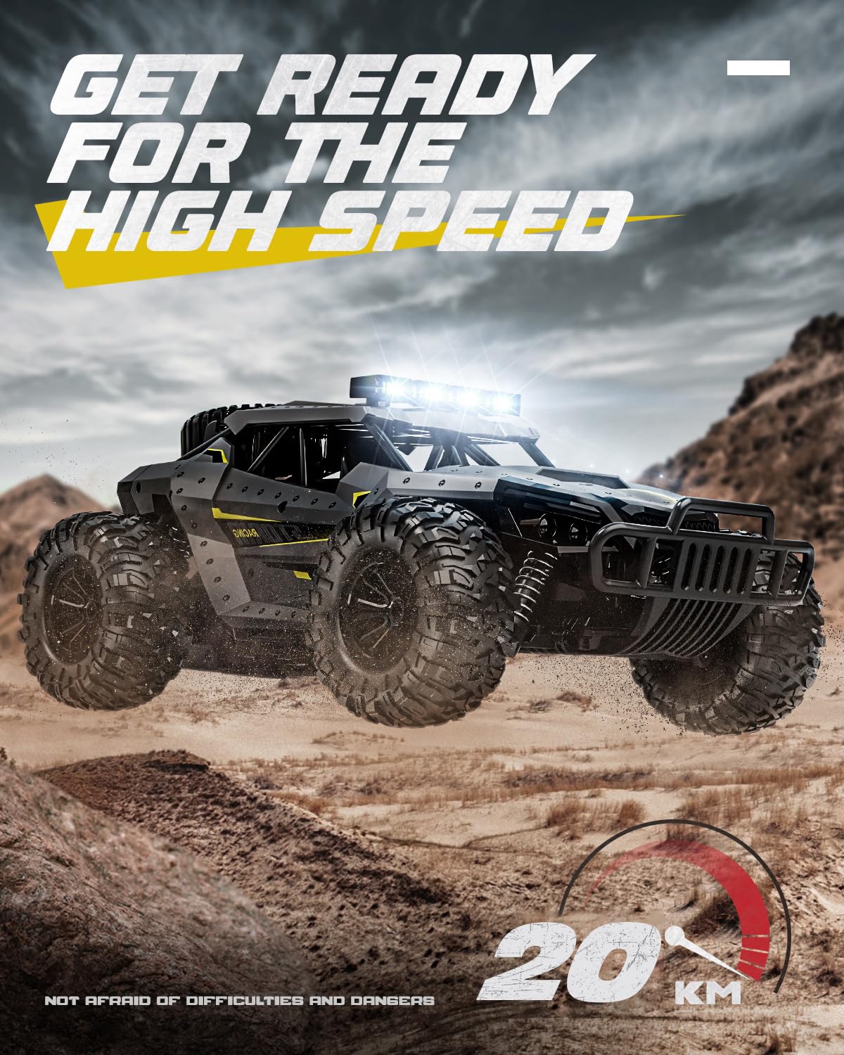 Tecnock Ferngesteuertes Auto 1:16 mit Scheinwerfer und Fahrgestellbeleuchtung, All Terrain Off Road RC Monstertruck 2,4GHz Spielzeug, 2 Akku für 60 Min. Laufzeit - Geschenk für Erwachsene Kinder