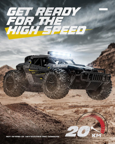 Tecnock Ferngesteuertes Auto 1:16 mit Scheinwerfer und Fahrgestellbeleuchtung, All Terrain Off Road RC Monstertruck 2,4GHz Spielzeug, 2 Akku für 60 Min. Laufzeit - Geschenk für Erwachsene Kinder