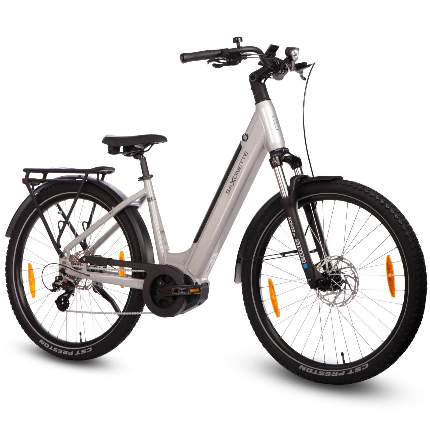 SAXONETTE E Bike Damen 28 Zoll mit Mittelmotor Drehmomentsensor, Elektro Fahrrad Erwachsene mit 36V 14.5Ah Akku, 8 Gang Kettenschaltung Tiefbau-Pedelec mit Hydraulische Scheibenbremse für Damen Herren