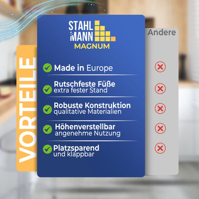 STAHLMANN ® Bügelbrett aus Aluminium [120x42 Bügelfläche] inkl. Ärmelbügelbrett – Bügeltisch – extra stabiles Bügelbrett [Made IN EU] – Bügelbrettbezug [100% Baumwolle]