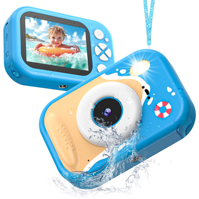 wasserdichte Kamera für Kinder, 48MP 1080P Kinderkamera Digitalkamera Unterwasser Kamera Kinder mit 2,4 Zoll Bildschirm 32GB-Karte Notfall-LED-Blitz, Geschenk für 3-12 Jahre Mädchen Jungen,Blau