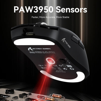 MAMBASNAKE x Attack Shark R6 39g Superlight Mouse, PixArt PAW3950MAX Gaming Sensor, Wireless 8K Mouse, MCU Nodic 52840, BT/2.4G/Wired Gaming Mouse, Adjustable DPI 42000, for Win11/Xbox/PS/Mac -Black