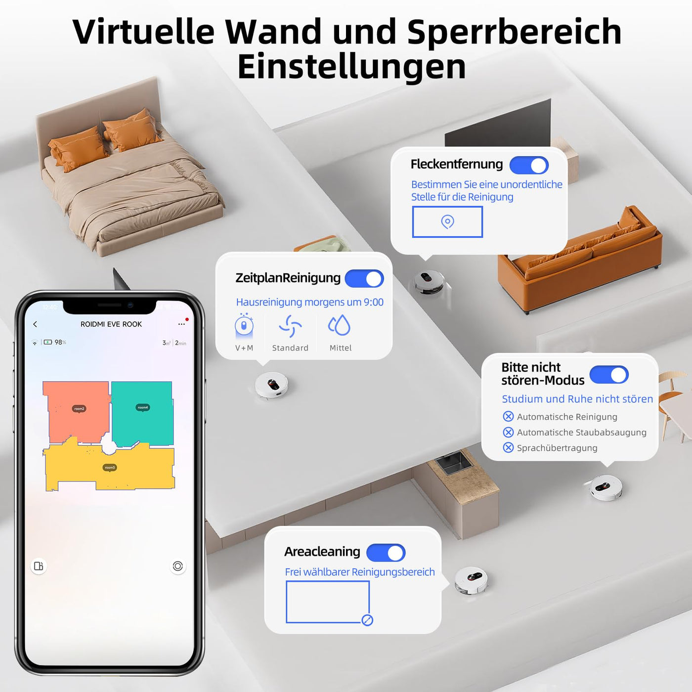 ROIDMI EVE ROOK Saugroboter mit Wischfunktion Absaugstation - 5000Pa Staubsauger Roboter Wisch LiDAR-Navigation Selbstreinigung Automatisch 75 Tage App Sprachsteuerung für Tierhaare Teppiche Hartboden