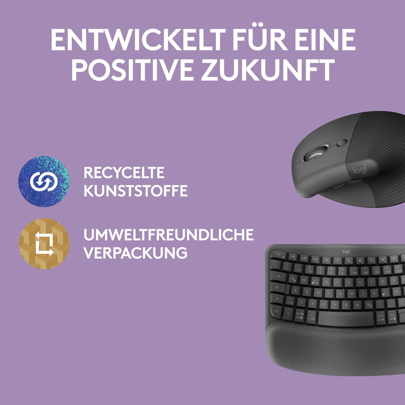 Logitech Wave Keys und Lift vertikale Maus – Ergonomisches Bundle – kabellose Tastatur mit gepolsterter Handballenauflage und vertikale kabellose Maus – Bluetooth, Multi-OS, Windows/Mac - Graphit