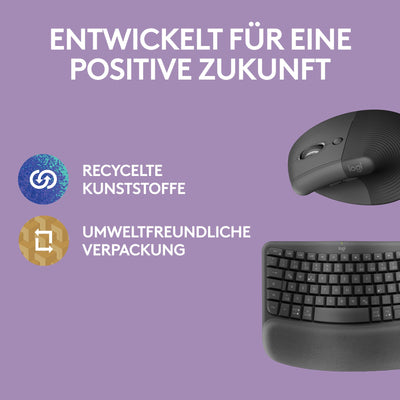 Logitech Wave Keys und Lift vertikale Maus – Ergonomisches Bundle – kabellose Tastatur mit gepolsterter Handballenauflage und vertikale kabellose Maus – Bluetooth, Multi-OS, Windows/Mac - Graphit