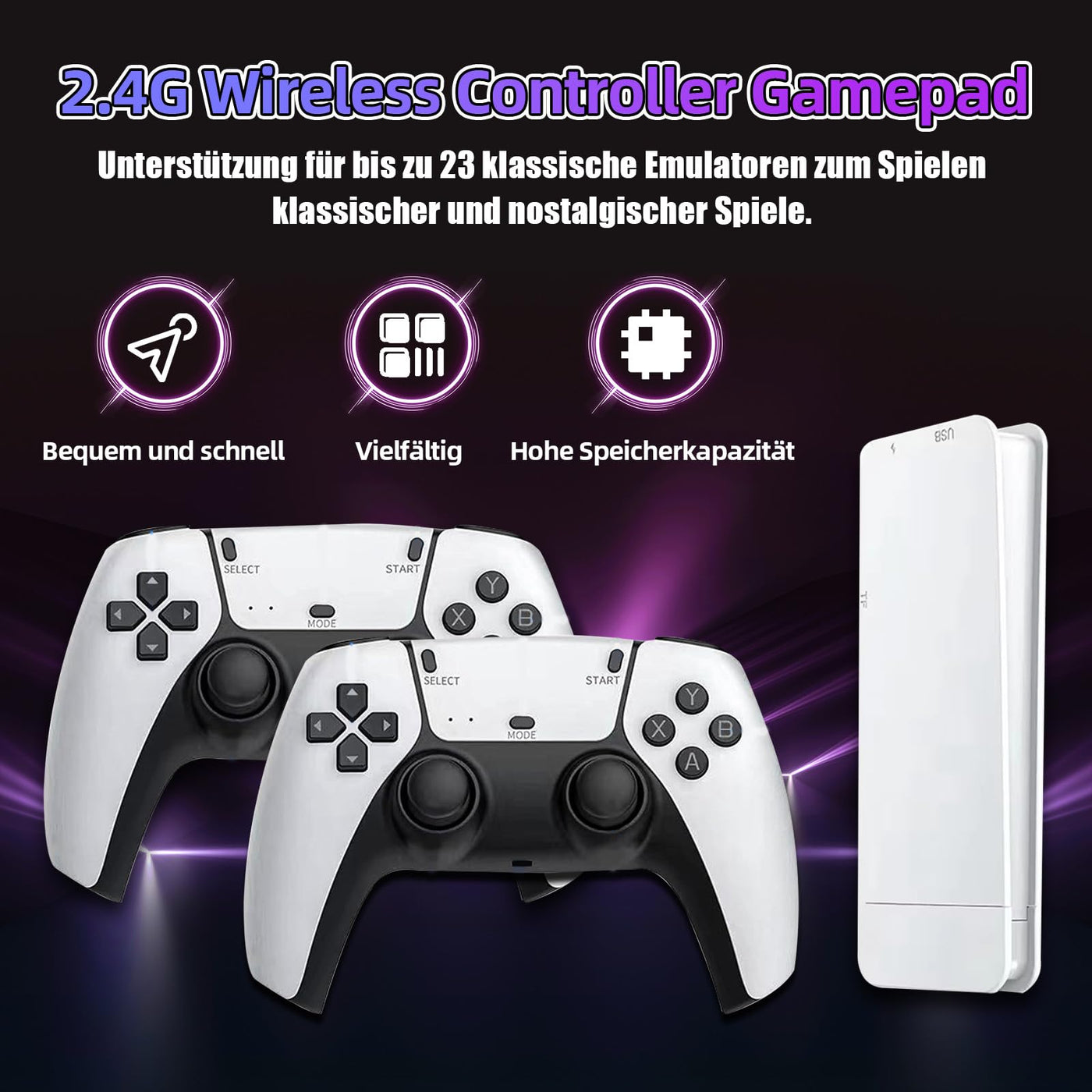 M15 Retro Konsole 4k, Tragbare Video Emulator Spielekonsole mit eingebauten 50000+ Klassische Spiele 28 Emulatoren, Plug and Play Spiel Stick für TV mit 2 x 2.4G Spiel Kontrolleure(128G)
