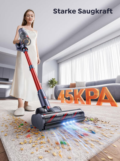 INTETURE Akku Staubsauger 45000Pa/550W/60Mins, Staubsauger Kabellos mit Aufrechtfunktion,Wandhalterung mit integrierter Ladestation, Super Leise Akkustaubsauger für Hartböden,Teppiche und Tierhaare