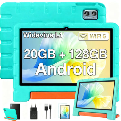 ZIOVO Tablet 10 Zoll Android mit 20GB RAM+128GB ROM(TF 1TB), 5G WiFi 6, Octa-Core, Widevine L1, Face ID, 1280 * 800, 6000mAh, Bluetooth 5.0, GMS Certified Tablet mit Eva Case - Grün