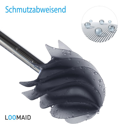 LOOMAID Silikon WC-Bürste mit Lotuseffekt – Made in Germany – Klobürste, Toilettenbürste mit Anti Rutsch Halter (Grau)
