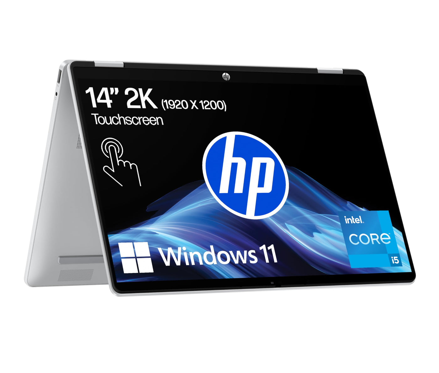 HP OmniBook 5 Flip 14-fp0254ng 2 in 1 Convertible Laptop, 14 Zoll 2K-Touchscreen (1920 x 1200), Intel Core i5-1334U, 16 GB RAM, 512 GB SSD, QWERTZ, Windows 11 Home, Silber