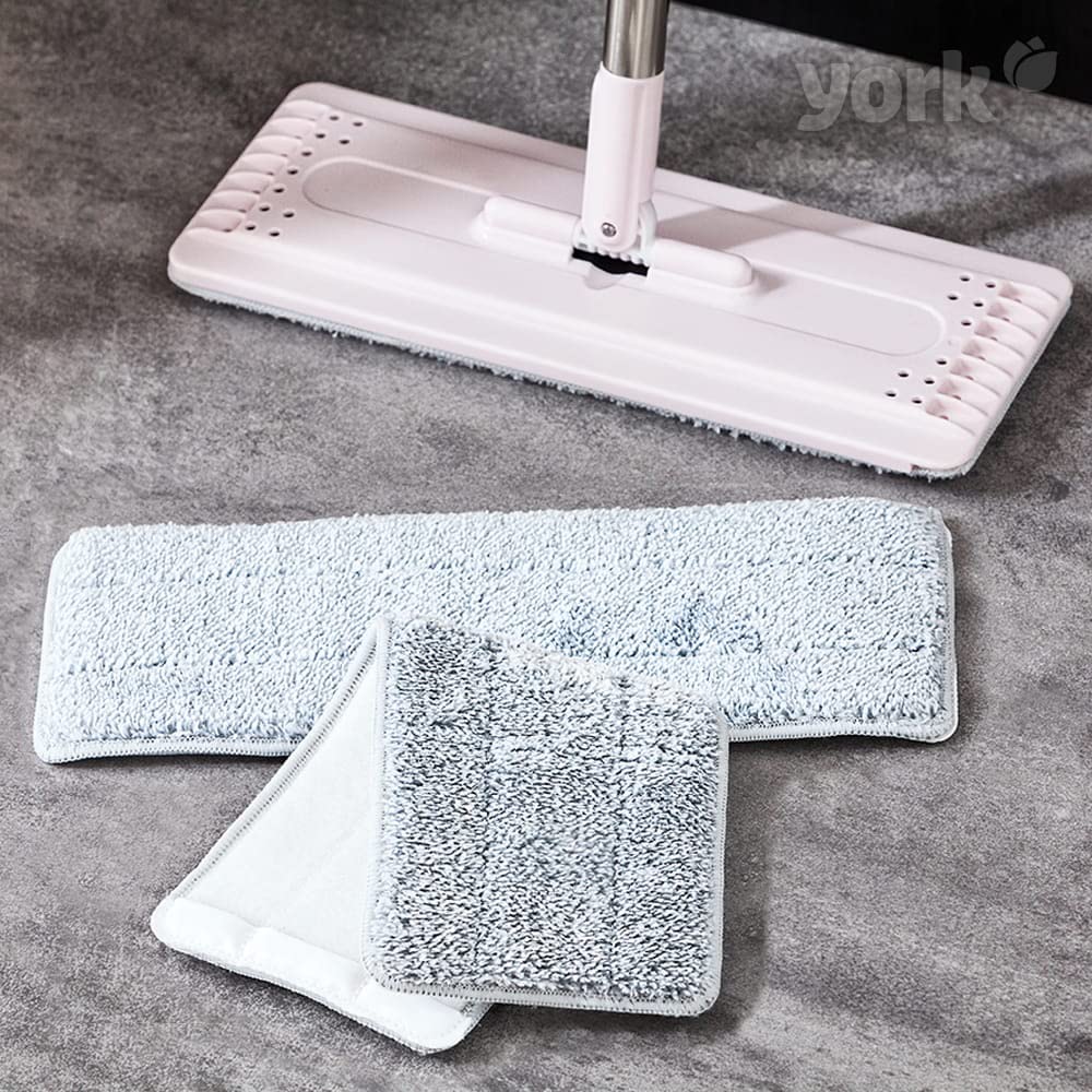 York Flachmopp Handy | Wischmopp Set mit Eimer Zweikammer | Innovativ Automatisches Auspresssystem | Eimer Kapazität 6 Liter Moppabmessungen 31x12cm Klappbarer Griff Länge 120cm | Rosa-Grün…
