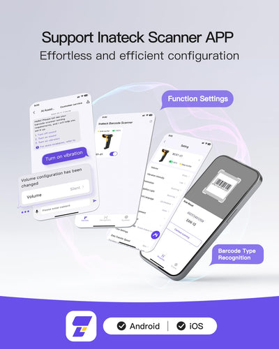 Inateck Barcode Scanner Bluetooth,1D Handheld Barcode Scanner,1 Ladung in 3 Monaten,Kabelloser Handscanner, Unterstützen Selbst Entwickelte App und SDK, BCST-21