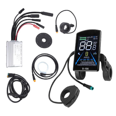 MechKit E-Bike Motor Controller Kit, 36V 48V 250W 350W 15A Motor Controller S100 Farb LCD Anzeigefeld Daumengas Power Assist Sensor und 2 in 1 Anschlusskabel für Elektrofahrrad Elektroroller