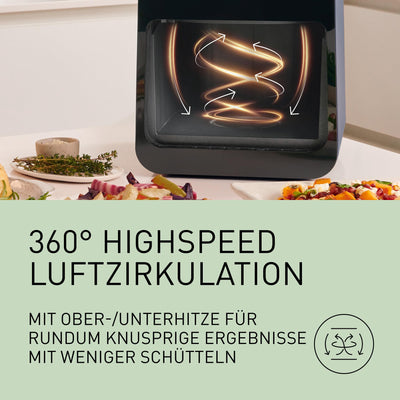 Panasonic NF-CC600AXE Air Fryer mit Sichtfenster, 6 l, 80–200 °C, digitaler Timer & LCD-Display, sanfte Dampfzugabe, 11 Voreinstellungen, einfache Reinigung, Schwarz mit Griff in Roségold