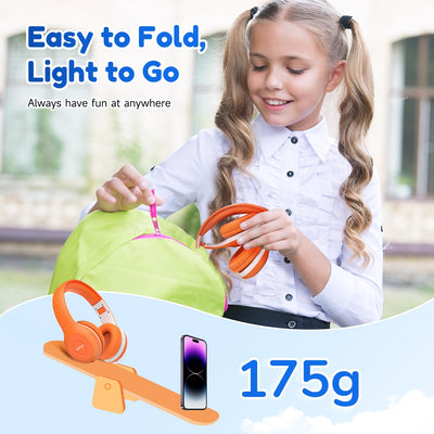 EarFun Bluetooth Kopfhörer Kinder, 85/94dB Lautstärkeregelung, HiFi Sound, HD-Mikrofon, 40 Std Akku, Faltbare, Einstellbar, Kopfhörer Kabellos Bluetooth Kinder für Schule/Reise/PC, Orange