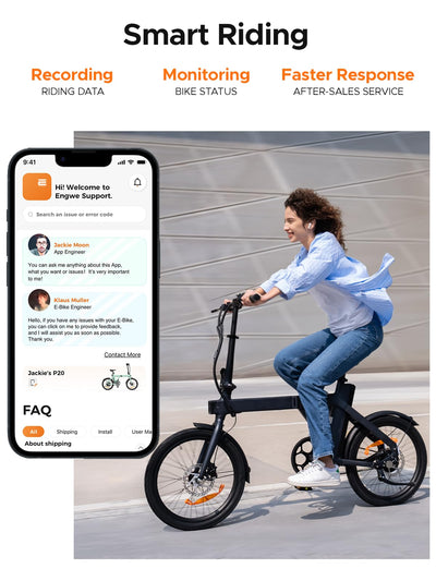 ENGWE E Bike mit APP-Ebike 36V 9.6Ah Akku bis zu 100km, E Bike Klapprad 250W Motor Max 25km/h, Elektrofahrrad 42Nm Drehmomentsensorik & Kohleriemen, E-Bike 3 Stufen-PAS Pendler für Stadt P20