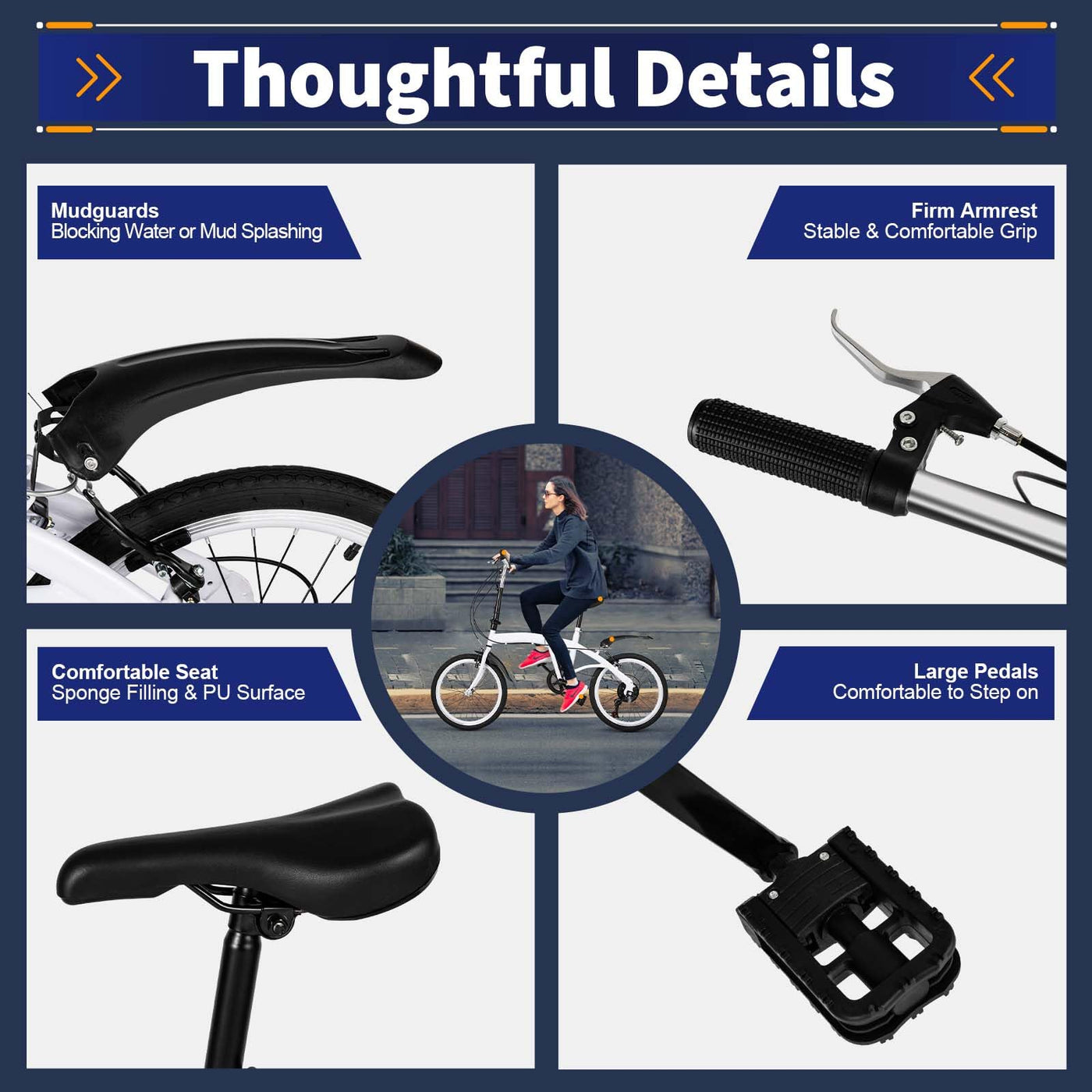 20" 6-Gang Faltrad Klappfahrrad Modern Klapprad Folding FahrräDer Faltbares Erwachsene City Bike Einstellbar Unisex Damen Herren Geeignet FüR Stadt Camping Sport Outdoor Radfahren Pendeln Weiß