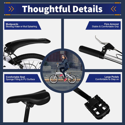 20" 6-Gang Faltrad Klappfahrrad Modern Klapprad Folding FahrräDer Faltbares Erwachsene City Bike Einstellbar Unisex Damen Herren Geeignet FüR Stadt Camping Sport Outdoor Radfahren Pendeln Weiß