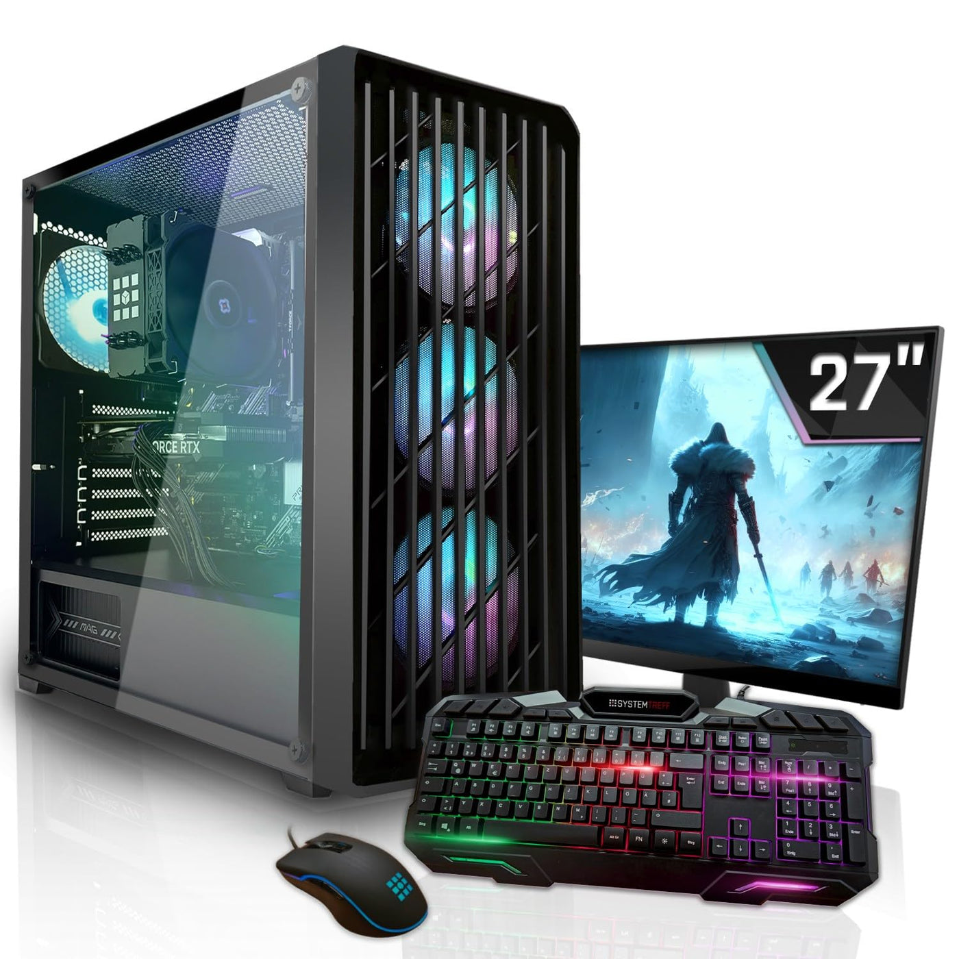 SYSTEMTREFF Basic Gaming Komplett PC Set AMD Ryzen 5 5600 6x4.4GHz | Nvidia RTX 3050 8GB DX12 | 1TB M.2 NVMe | 32GB DDR4 RAM | WLAN Desktop Paket Computer für Gamer, Gaming