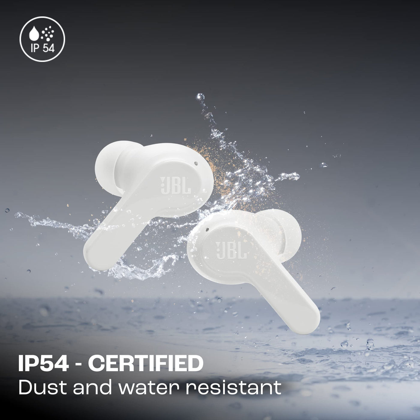 JBL Wave Beam – Kabellose In-Ear Ohrhörer mit IP54 und IPX2 Wasserdichtigkeit – Freisprechfunktion und 32 Stunden Akkulaufzeit – In Weiß
