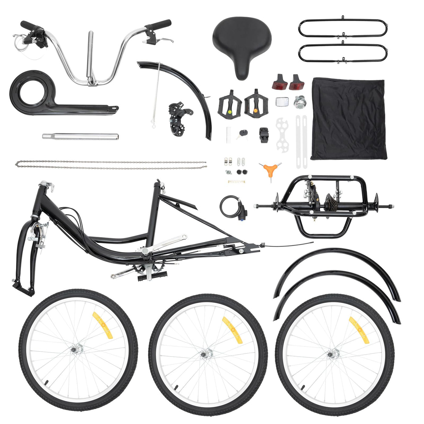 chennnls 26 Zoll 8-Gang Dreirad für Erwachsene, Dreiradfahrrad mit großem Korb, Verstellbarer Sitz Cruiser Trike Rennrad für Männer, Frauen, ältere Menschen(Schwarz Weiß)