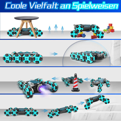 Nauotk Ferngesteuertes Auto, 2,4 GHz Ferngesteuerter RC Auto ab 6 7 8 9 10 11 12 Jahre, 8WD Stunt Drift Car mit Gestensensor, Coole Lichter und Sprühnebel, 2 Akku Spielzeug, Kinder Roboter-Blau