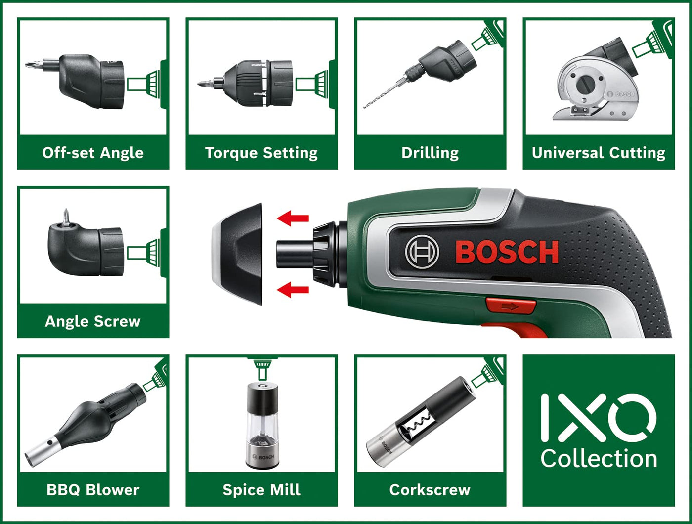 Bosch Akkuschrauber IXO (7. Generation; 3,6V; 2,0Ah; 5,5Nm; mit Mikro-USB-Kabel; Inklusive Winkel-Aufsatz; schraubt bis zu 190 Schrauben; im Karton) – Amazon Edition