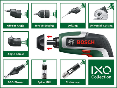 Bosch Akkuschrauber IXO (7. Generation; 3,6V; 2,0Ah; 5,5Nm; mit Mikro-USB-Kabel; Inklusive Winkel-Aufsatz; schraubt bis zu 190 Schrauben; im Karton) – Amazon Edition