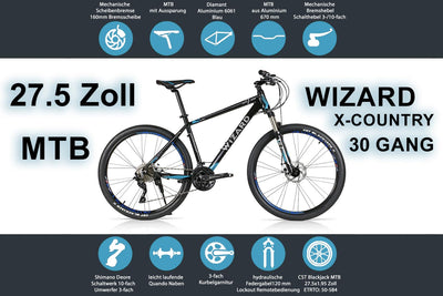 Wizard X-Country 3.7 Fahrrad Erwachsener Männlich Mountainbike Deore 30 Gang MTB CC Cross |27.5 Zoll Blau (Rahmengröße: 54cm/21Zoll)